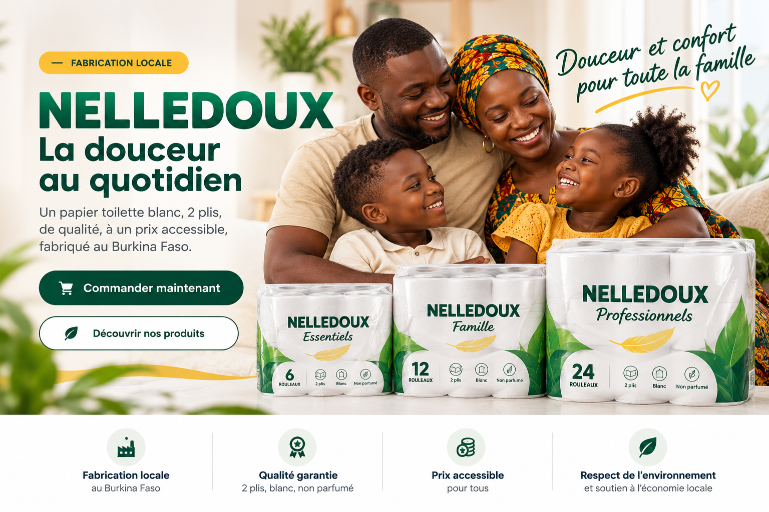 Famille africaine souriante — Douceur et confort pour toute la famille